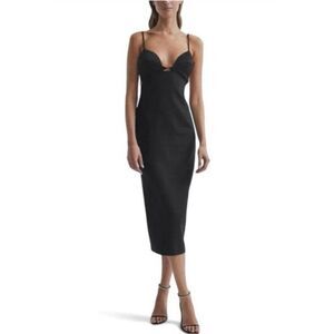 reiss New rochelle strappy Solid black Bodycon dress Tank MIDI 2 xs